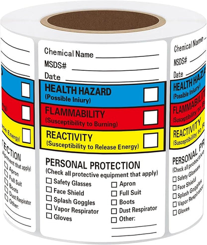 SDS Stickers/MSDS Stickers for Chemical Safty Data 2 X 3 Inches - Chemical Identifying and Labeling Sticker Decals - 250 HIMG Write-in Labels