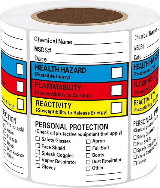SDS Stickers/MSDS Stickers for Chemical Safty Data 2 X 3 Inches - Chemical Identifying and Labeling Sticker Decals - 250 HIMG Write-in Labels