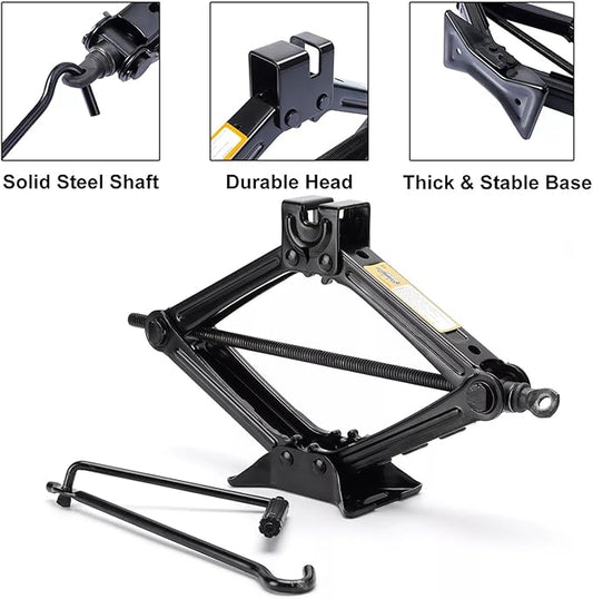 Ikaufen Car Jack Kit Scissor Jack for Car 2 Ton (4400 lbs) Tire Jack Tool Kit Universal Car Emergency Kit with Lug Wrench Tire Changing Kit for Car SUV MPV