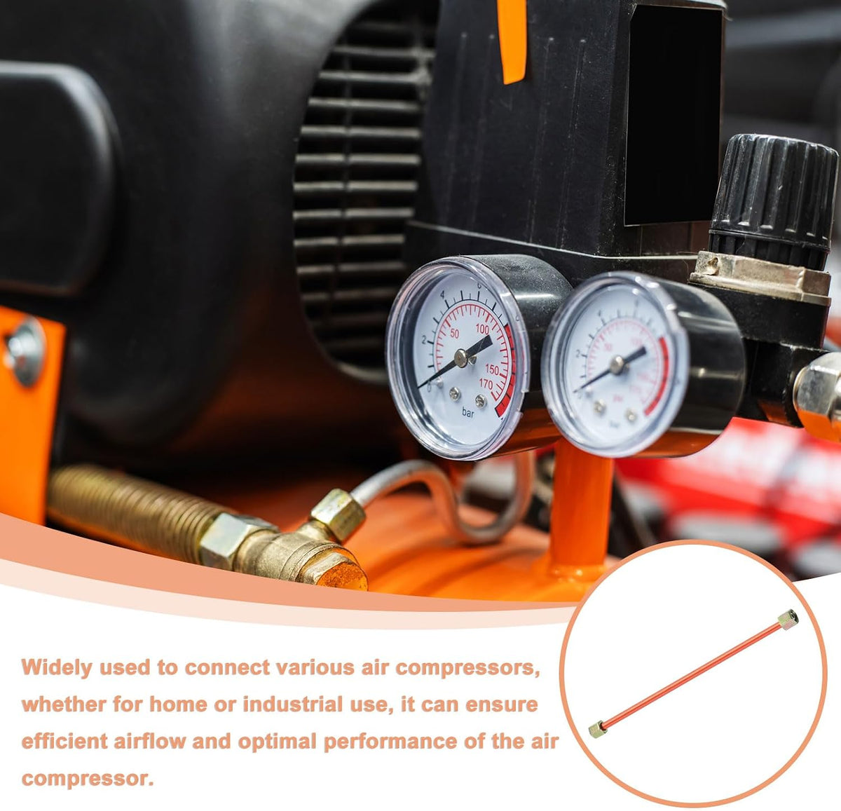 uxcell 2Pcs Air Compressor Exhaust Tube, 3/8" Thread Dia 8" Length Hex Nut Aluminum Tube Air Tube Compressor Hardware Accessories Replacement Parts (Punch&Flared Mouth) (Has Cosmetic Scratches)