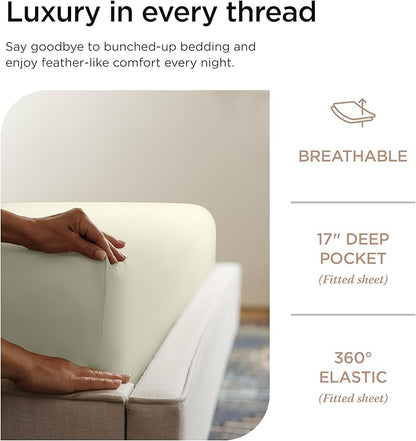 Threadmill 100 Supima Cotton Sheets, Premium 1200 Thread Count Cotton Sheets for King Size Bed, 4 Pc Ivory King Bed Sheets Set, 5-Star Hotel Quality with Elasticized Deep Pocket King Sheets
