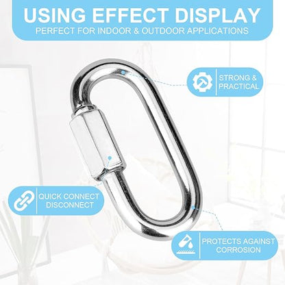4Pcs 3 Inch 304 Heavy Duty Stainless Steel Screw Quick Chain Links, Rust-Resistant Chain Connector Carabiner Hooks for Outdoor Camping Hammock Locking Harness Leash Equipment