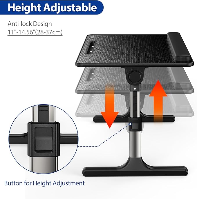 Besign LT07 Lap Desk Extra Large, Adjustable Laptop Table, Portable Standing Bed Desk, Foldable Sofa Breakfast Tray, Notebook Computer Stand for Reading and Writing (Black)