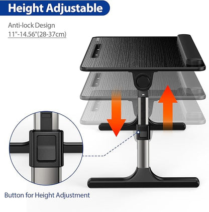 Besign LT07 Lap Desk Extra Large, Adjustable Laptop Table, Portable Standing Bed Desk, Foldable Sofa Breakfast Tray, Notebook Computer Stand for Reading and Writing (Black)