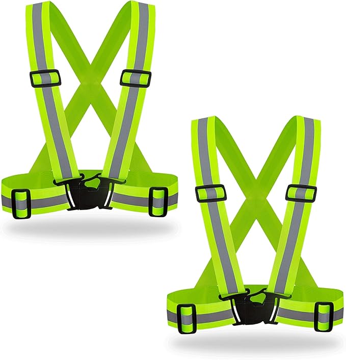 DUSKCOVE 2 Pack Hi Vis Safety Vests - Adjustable Bright Neon Color High Visibility Reflective Safety Straps Gear for Traffic Control, Running, Cycling