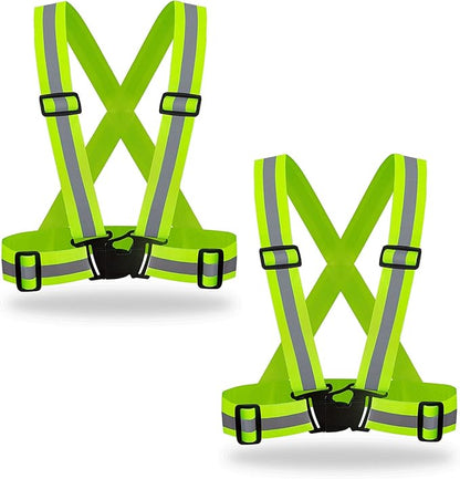 DUSKCOVE 2 Pack Hi Vis Safety Vests - Adjustable Bright Neon Color High Visibility Reflective Safety Straps Gear for Traffic Control, Running, Cycling
