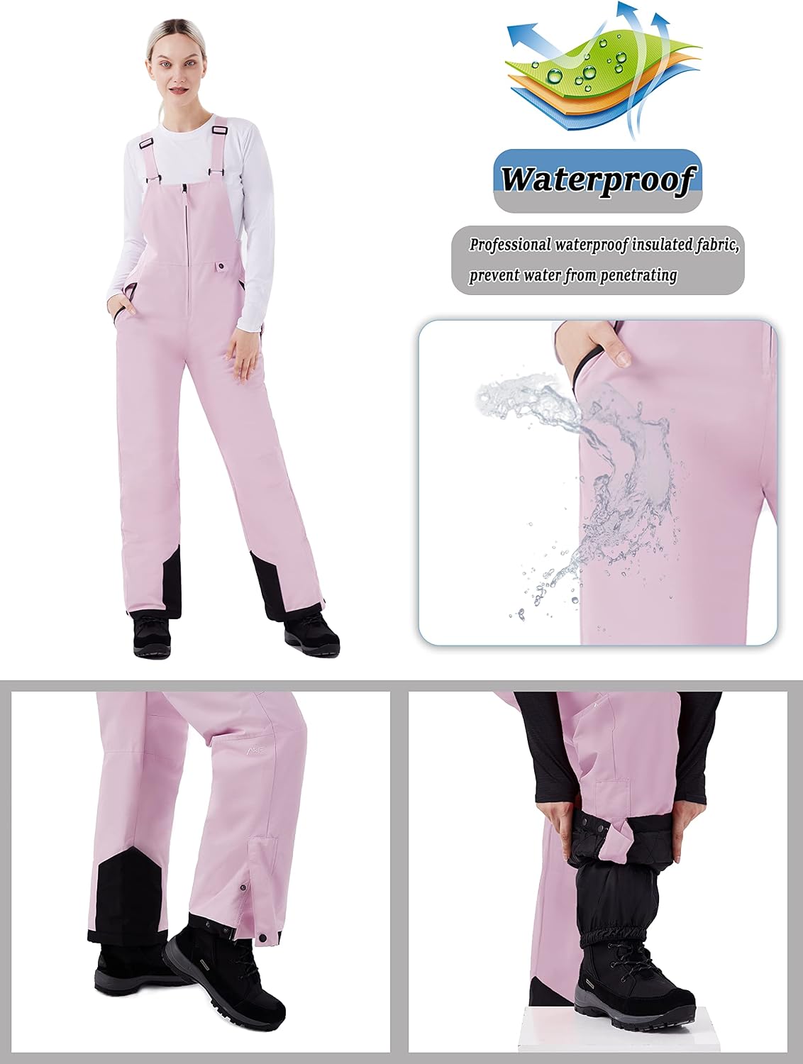 Womens Insulated Snow Bibs Waterproof Winter Ski Pants Snowboarding Overalls