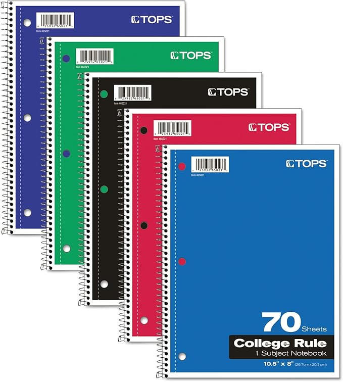 Oxford Spiral Notebook, 1-Subject, College Ruled Paper, 70 Sheets, Color May Vary, 1Notebook (65021) (Pack of 1)