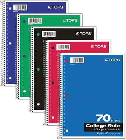 Oxford Spiral Notebook, 1-Subject, College Ruled Paper, 70 Sheets, Color May Vary, 1Notebook (65021) (Pack of 1)