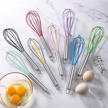 Manual Silicone Whisk Manual Eggs Beater Durable Kitchen Pastry Tools Cake Baking Utensil Mixer for Baking and Cooking, 12 inches, Pink