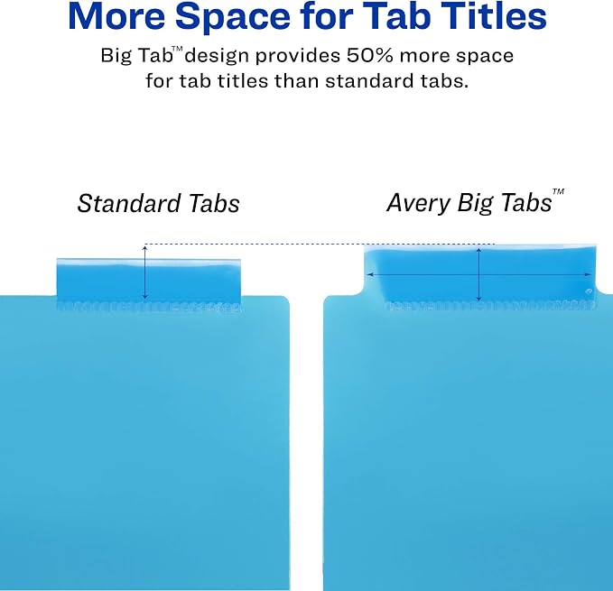 Avery Big Tab Insertable Plastic 2 Pocket Dividers for 3 Ring Binders, 8 Tab Set, Bright Two-Tone Multicolor, Works with Sheet Protectors, 1 Set (11989)