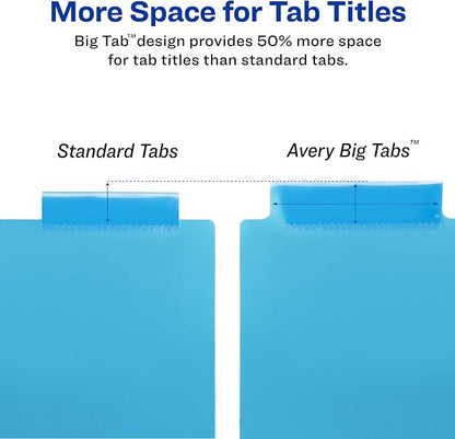Avery Big Tab Insertable Plastic 2 Pocket Dividers for 3 Ring Binders, 8 Tab Set, Bright Two-Tone Multicolor, Works with Sheet Protectors, 1 Set (11989)