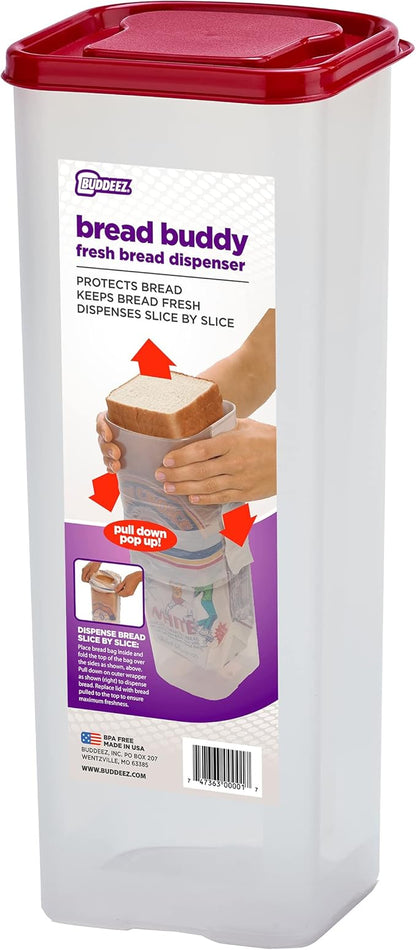 Buddeez Bread Buddy Bread Box – Keeps Bread Loaves Fresh - Red Lid, Pack of 1