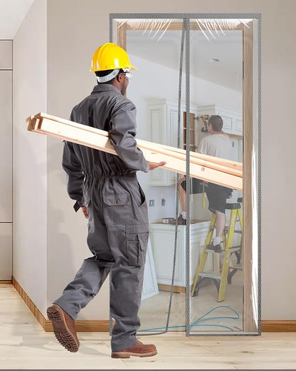 Magnetic Door Cover for Dust Control  Room Separation, Temporary Plastic Door Curtain for Home Renovation  Construction, Reusable Dust Barrier for Remodeling, 3'11"7'2"