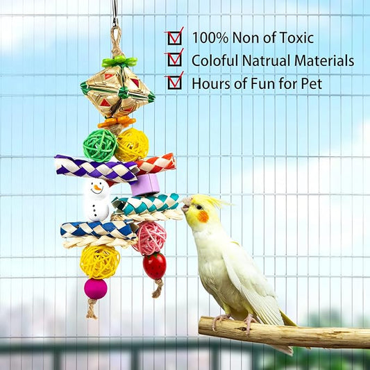 Parrots Shredding Toys Parakeet Chewing Toys Loofah Toys Parrot Cage Shredder Toys Bird Foraging Hanging Toys Bird Accessories for Parrots Lovebird Cockatiel Conure African Grey