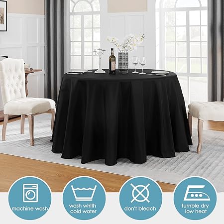 VidaFete 70inch Round Tablecloth Polyester Table Cloth,Stain Resistant and Wrinkle Polyester Dining Table Cover for Kitchen Dinning Party Wedding Rectangular Tabletop Buffet Decoration(Black)