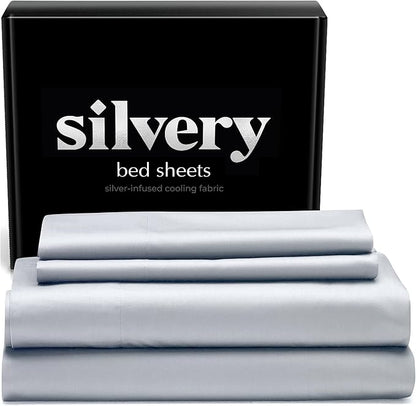 Silvery Silver Infused Bed Sheets Set - Award-Winning Self-Cooling Fabric with Self-Cleaning Silvery Technology™ for Hygienic Sleep - Luxurious Silky Soft Comfort (Gray, King)