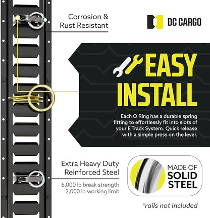 DC Cargo Mall Extra Heavy Duty Steel O-Ring (Pack of 10) 6000Lbs Break Strength - E Track Accessories Tie-Down Anchors for E-Track Tie-Down System