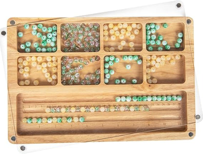 Svartur Wood Bead Board with Lid, Bracelet Board with Measurements, Beading Tray for Jewelry Making, Anklets & Bracelet Wooden Bead Design Tray with Cover 11.81" X 7.87" X 0.62"