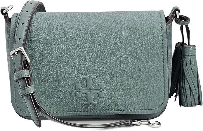 Tory Burch 149975 Thea Arctic Green WIth Silver Hardware Mixed Materials LeatherSuede Women's Flap Crossbody Bag