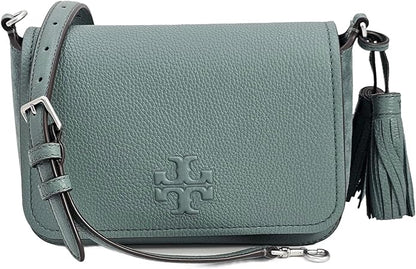 Tory Burch 149975 Thea Arctic Green WIth Silver Hardware Mixed Materials LeatherSuede Women's Flap Crossbody Bag