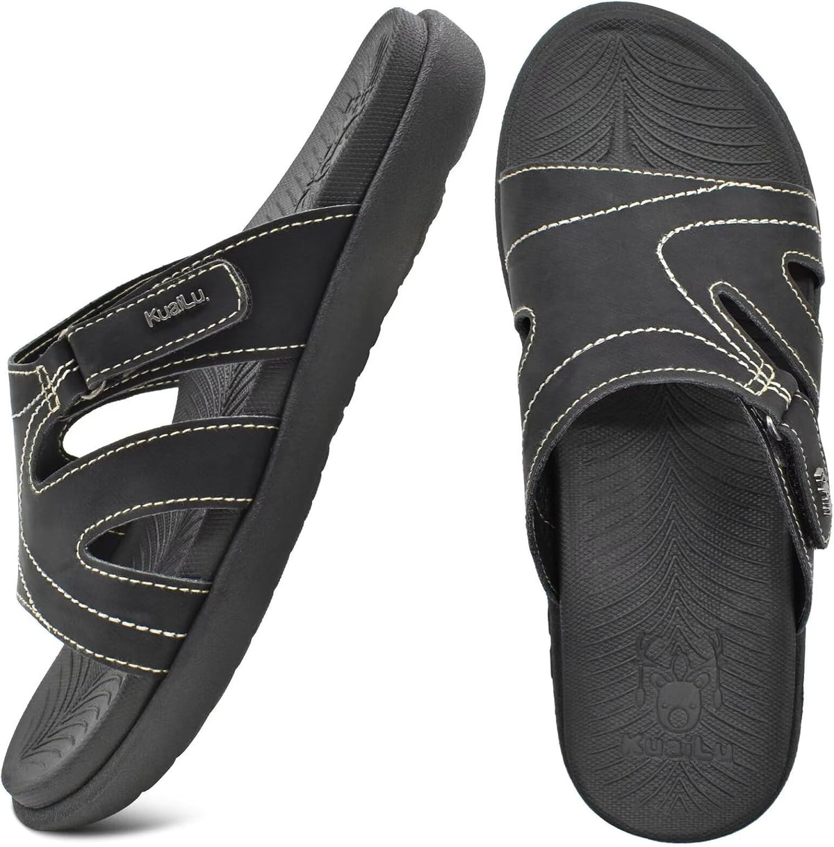 KuaiLu Womens Fashion Orthotic Slides Ladies Athletic Yoga Mat Memory Foam Walking Sandals Thick Cushion Recovery Summer Beach Slippers Comfortable Plantar Fasciitis Arch Support