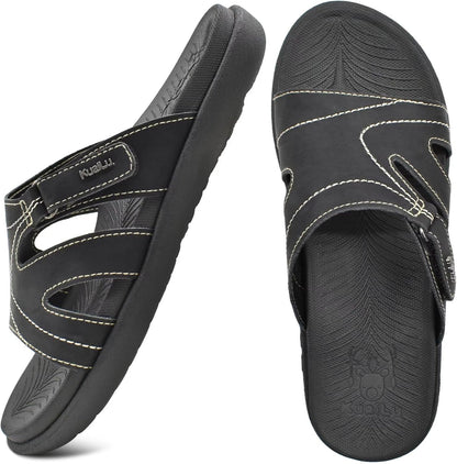 KuaiLu Womens Fashion Orthotic Slides Ladies Athletic Yoga Mat Memory Foam Walking Sandals Thick Cushion Recovery Summer Beach Slippers Comfortable Plantar Fasciitis Arch Support