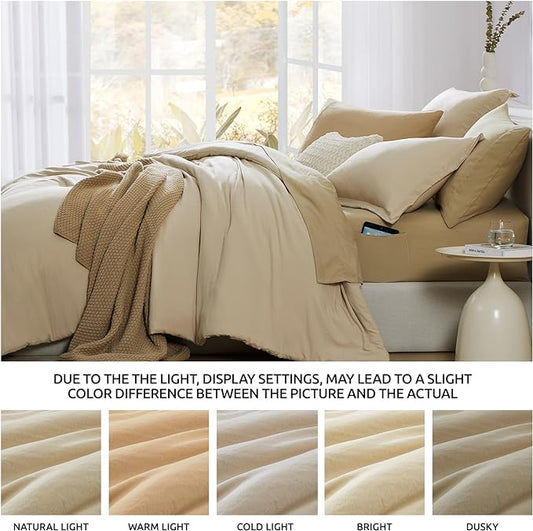 WRENSONGE Beige Twin XL Comforter Set, 5 Pcs Soft Twin Size Comforter Sets- Twin Comforter, Fitted Sheet, Flat Sheet, 2 Pillow Shams, 2 Pillowcases, Warm Twin Bedding Sets All Season