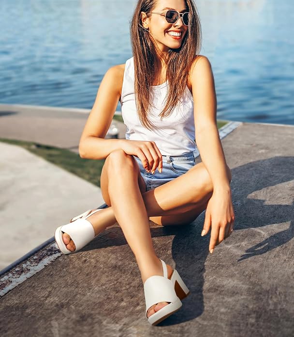Ankis Black White Nude Heels Platform Heeled Sandals Knit Chunky Block Elastic Slingback Open Toe Ankle Strappy Heels.