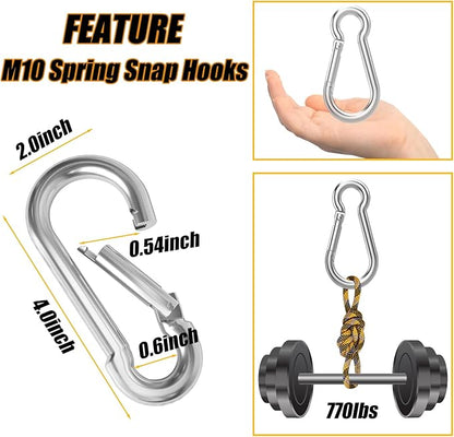 30PCS 4" Heavy Duty Spring Snap Hook, M10 38" Galvanized Steel Carabiner Clip Qiuck Link Spring Snap Hook, 770LBS Holding Capacity Keychain Buckle for Swing Hammock Gym Outdoor