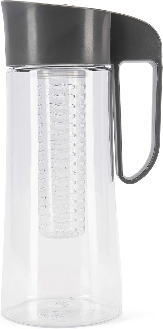 Cucina Sana Fruit and Tea Infusion Pitcher with Lid for Flavorful Hydration  Fruit Water Infuser Pitcher 68 oz  Infused Water Pitcher BPA free  Water Carafe for Hot/Cold Water (black)