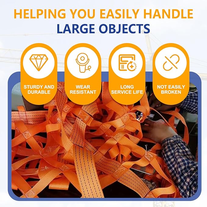 Safety Lifting Net Straps, Flat Nylon Sling Hoisting Net, 3.3' x 3.3'ft Cargo Lifting Nets, Lifting nets and Unloading Heavy Objects(Load:1100lbs) Sling Hoisting Net for Construction Rigging Moving