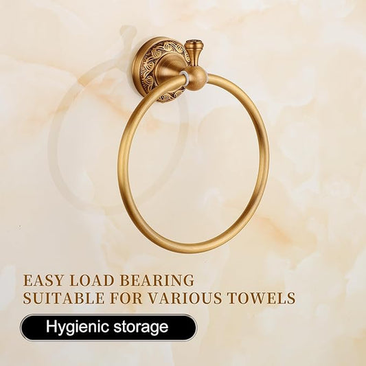 Wall Mounted Bathroom Towel Ring, Bath Towel Hanger Antique Brass Pattern Carving,Brushed Bronze