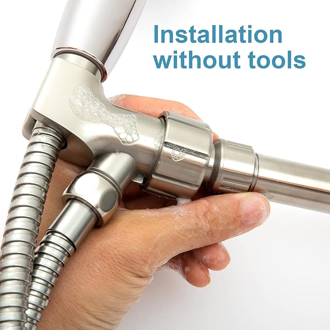 OFFO Shower Head Holder for Handheld Shower Head, Brushed Nickel Adjustable Shower Arm Mount for Connecting Shower Arm and Shower Hose, 12 Inch IPS Female Inlet and Male Outlet