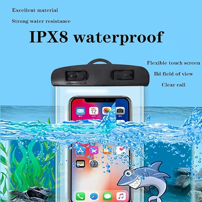 2Pcs Waterproof Phone Bag - IPX8 Universal iPhone Waterproof Bag - Water Phone Protection Bag is Vacation Essentials, Suitable for Beach, Pool, Rainy Day, Hiking, Skiing (Black + Black)