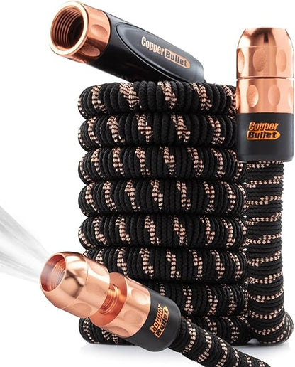 Pocket Hose Copper Bullet AS-SEEN-ON-TV Expands to 25 ft REMOVABLE Turbo Shot Multi-Pattern Nozzle 650psi 3/4 in Solid Copper Anodized Aluminum Fittings Lead-Free Lightweight No-Kink Garden Hose