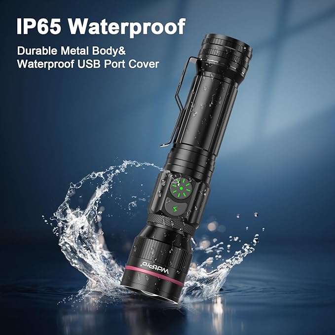 WdtPro Rechargeable Flashlights High Lumens, Bright LED Small Flashlight, 5 Modes Zoomable Tactical Flash Light with Clip, Waterproof, Torch for Outdoor Home, Gifts for Father's Day
