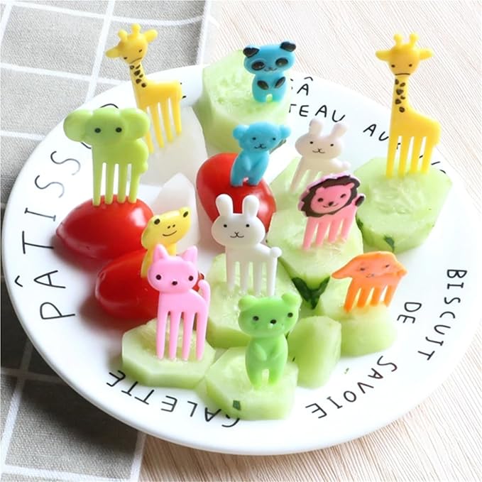 Fruit Forks Reusable Vegetable Toothpicks Cartoon Animal Farm Kids Food Picks(D 10PCSet 2SET Random)