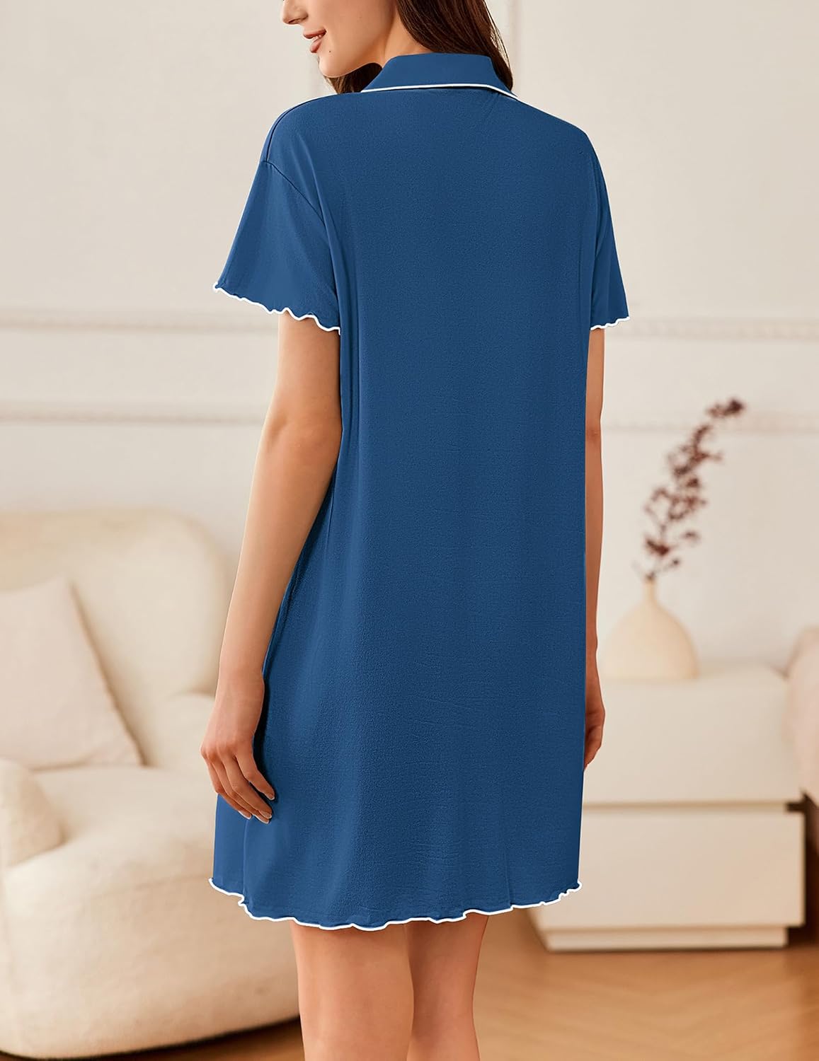 Ekouaer Nightgowns for Women Button Down Sleep Shirt Short Sleeve NightShirts Boyfriend Sleepdress Soft Pajama Dress.