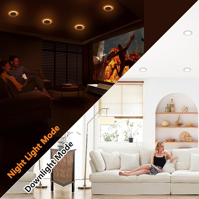 4 Inch LED Recessed Lights with Night Light - Canless Ultra Thin Wafer Downlight Pot Outdoor Exterior Soffit Lighting, Dimmable & 5 CCTSelectable, 9W, ETL & Energy Star, 2 Pack