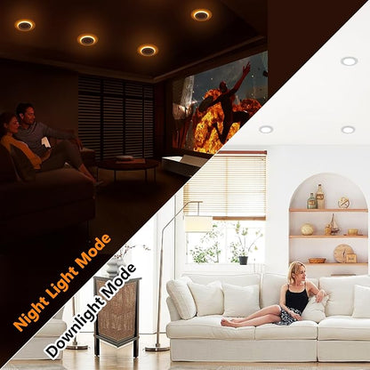 4 Inch LED Recessed Lights with Night Light - Canless Ultra Thin Wafer Downlight Pot Outdoor Exterior Soffit Lighting, Dimmable & 5 CCTSelectable, 9W, ETL & Energy Star, 2 Pack