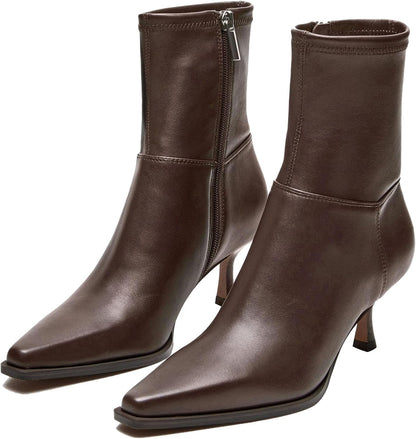 Women's Dressy Ankle Boots Pointed Toe Kitten Heel Booties with Side Zipper Stylish Comfortable Black Short Boots