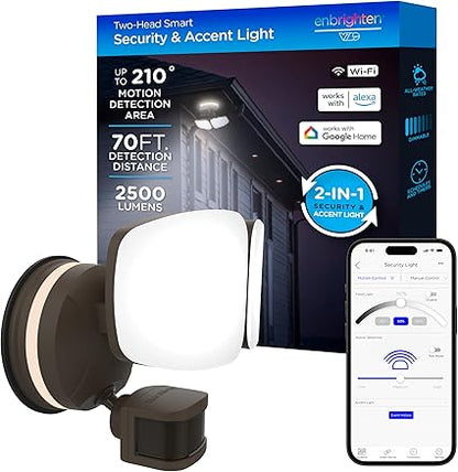 Enbrighten 58243-S1 Outdoor 2-Head Motion-Sensing Back Lit Wi-Fi LED Security Light, Bronze