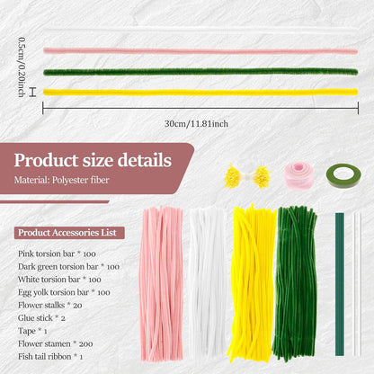 400 Pcs Pipe Cleaners Craft, Pastel Chenille Stems for DIY Art Projects Creative Gift (4 Colors), Flower Making Kit with Floral Wires Tape, Bulk Fuzzy Pipe Cleaner Flower Kit for Party Decor (Pink)