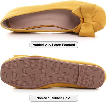 Womens Square Toe Ballet Flats Bow-Knot Slip-Ons Dressy Bowtie Casual Comfortable Wear to Work Loafers