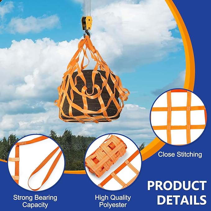 Safety Lifting Net Straps, Flat Nylon Sling Hoisting Net, 3.3' x 3.3'ft Cargo Lifting Nets, Lifting nets and Unloading Heavy Objects(Load:1100lbs) Sling Hoisting Net for Construction Rigging Moving