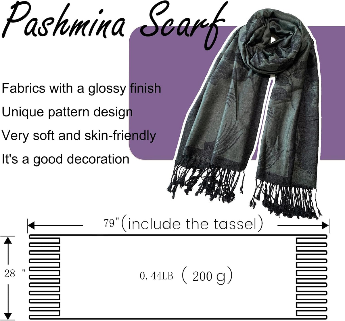 Reversible Paisley Pashmina Shawl Wrap for Women Rave Scarf Vintage Jacquard Scarves Soft All Seasons