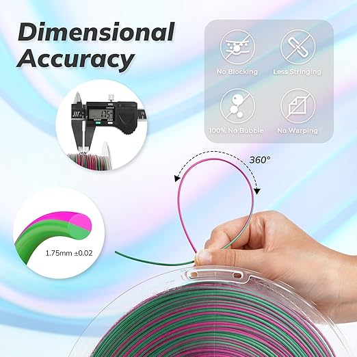 AMOLEN Silk PLA 3D Printer Filament, Shiny Multicolor Rainbow PLA Filament 1.75mm, Fast Color Change PLA 3D Printing Filament for Most FDM 3D Printer, Green Fuchsia, 1kg (2.2lbs)