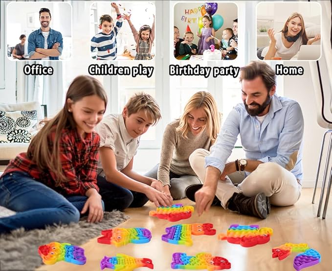 2 Packs Animals Fidget Toys,Push Bubble Sensory Toy for Kids,Rainbow Elephant Leopard Stress Reliever Squeeze Toys Set Educational Fidgets Gift for Toddlers Adults Party Classroom Must Have