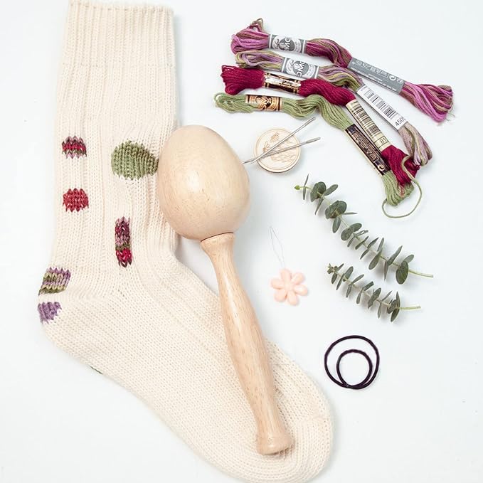 Wood Darning Egg for Socks Wooden Darning Egg Wooden Darning Supplies Kit with Large Eye Needles Sewing Threads for Socks Clothes Adults Darner DIY Handicraft Home Sewing Care (Darning Egg Only)